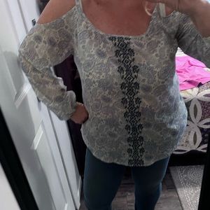 Jolt blue and white cold shoulder blouse